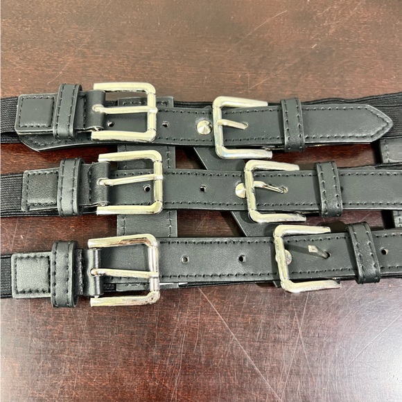 Black & SIlver Toned 6-Buckle Punk Belt - L/XL - Stretch Elastic - Picture 3 of 9
